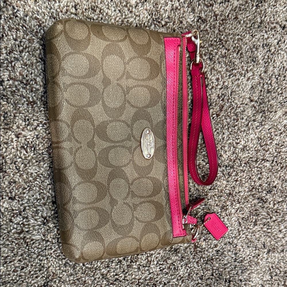Coach Signature Brown and Pink Wristlet